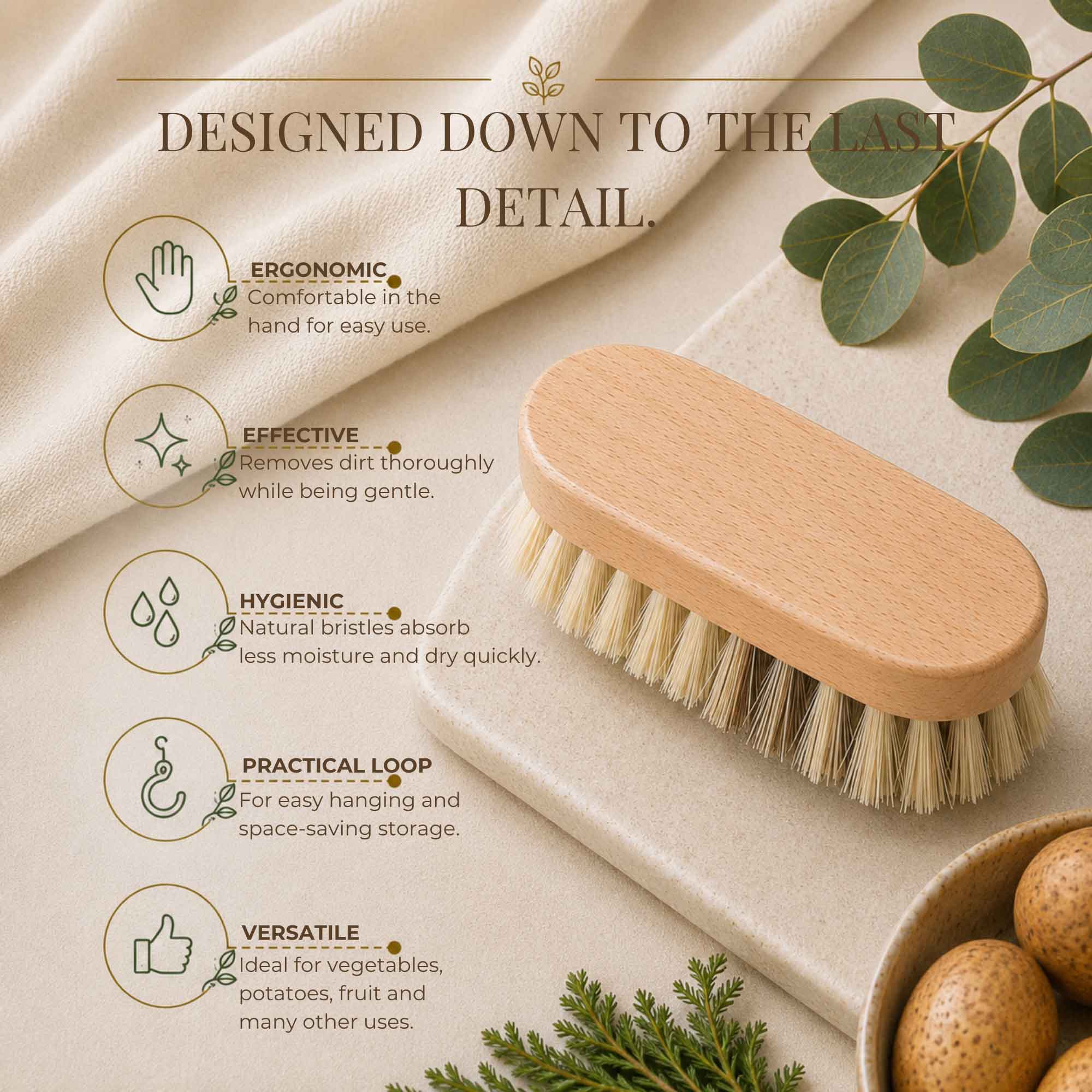 Tuuli Utensili cucina Spazzola verdure faggio 11 cm vegana