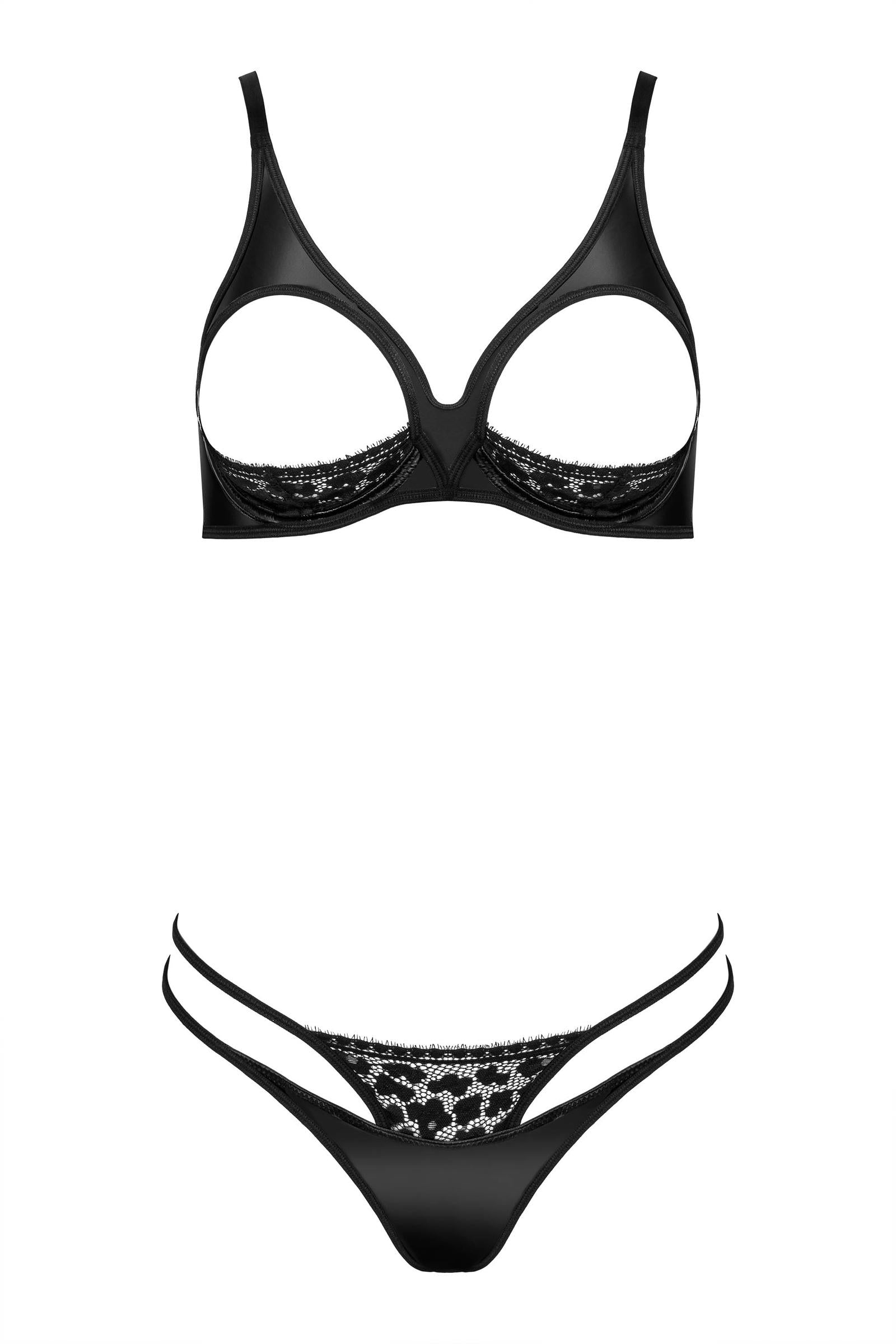 Kotek 2-teilige Sets Completo Intimo Nero Wetlook S/M