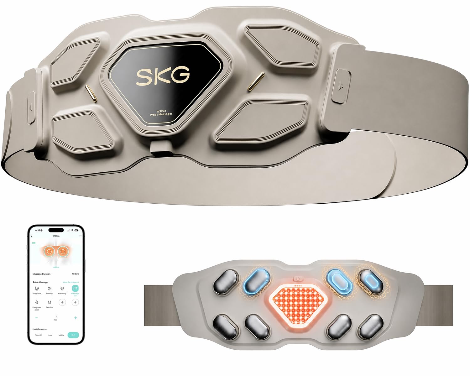 SKG W9-Pro massaggiatore schiena lombare bianco calore