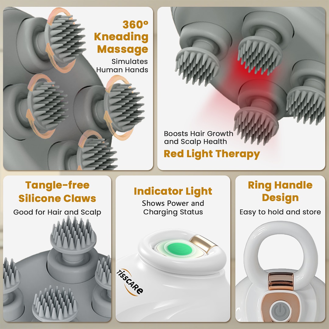 TISSCARE S1 Massaggiatore Elettrico Testa Silicone Luce Rossa