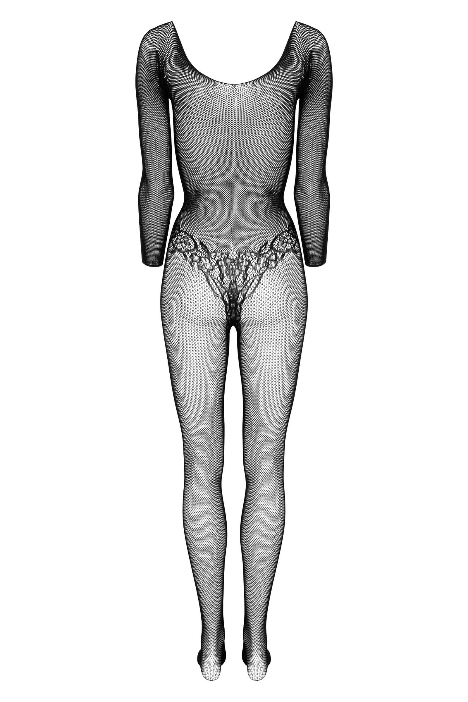 Kotek Bodystocking nero pizzo maniche lunghe aperto