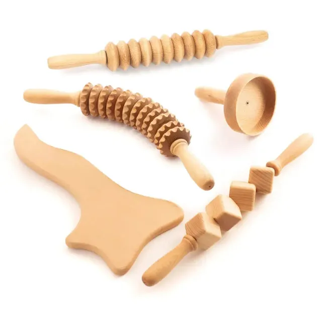Tuuli Set Maderoterapia Faggio 5 Pezzi Massaggiatore Legno Coppetta