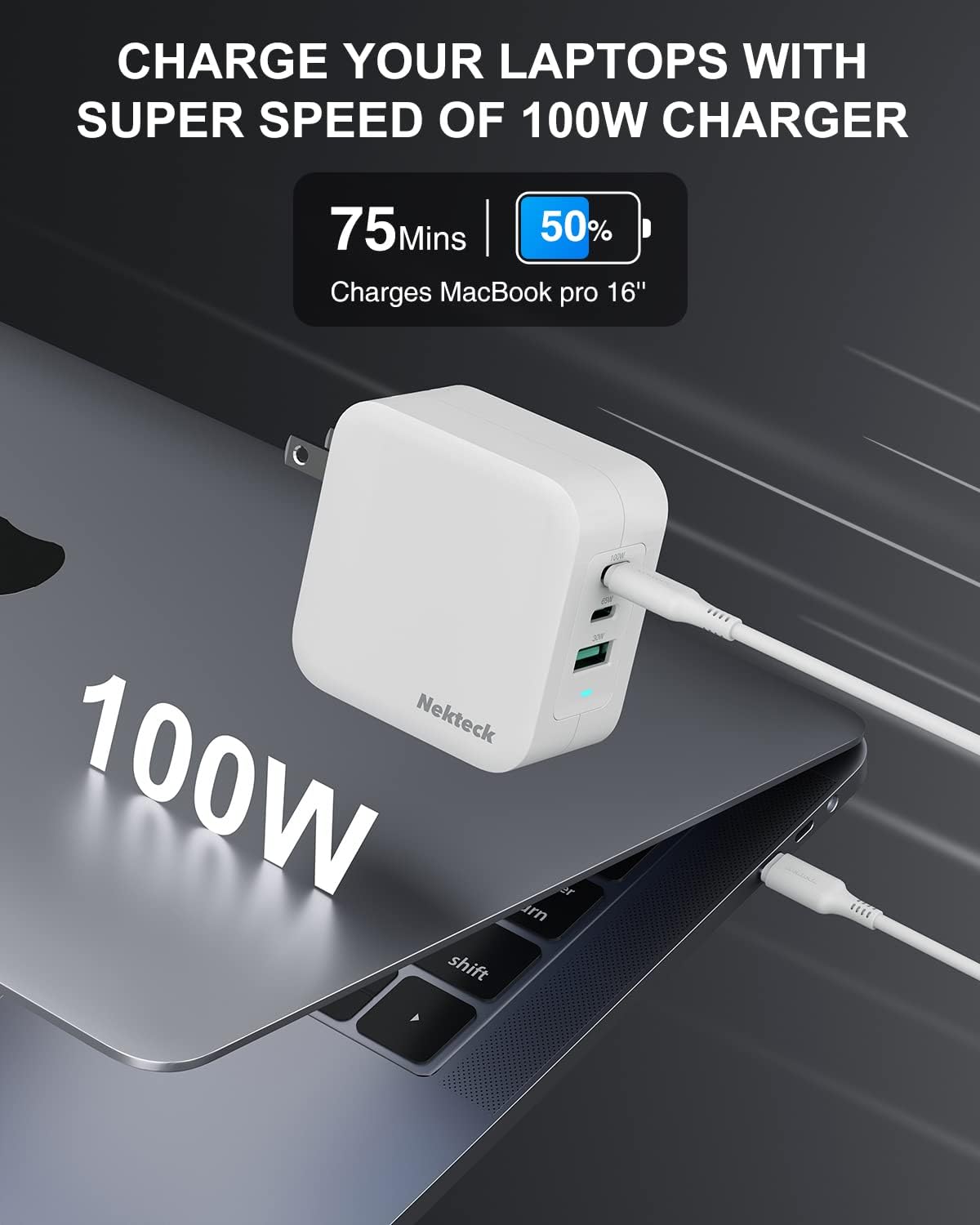 Nekteck Accessories & Charger Caricatore GaN 100W 3 Porte USB