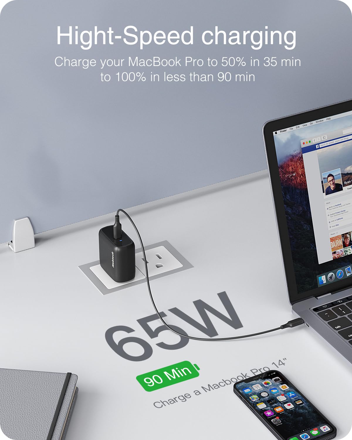 Nekteck Accessories & Charger caricabatterie USB-C GaN 65W PD