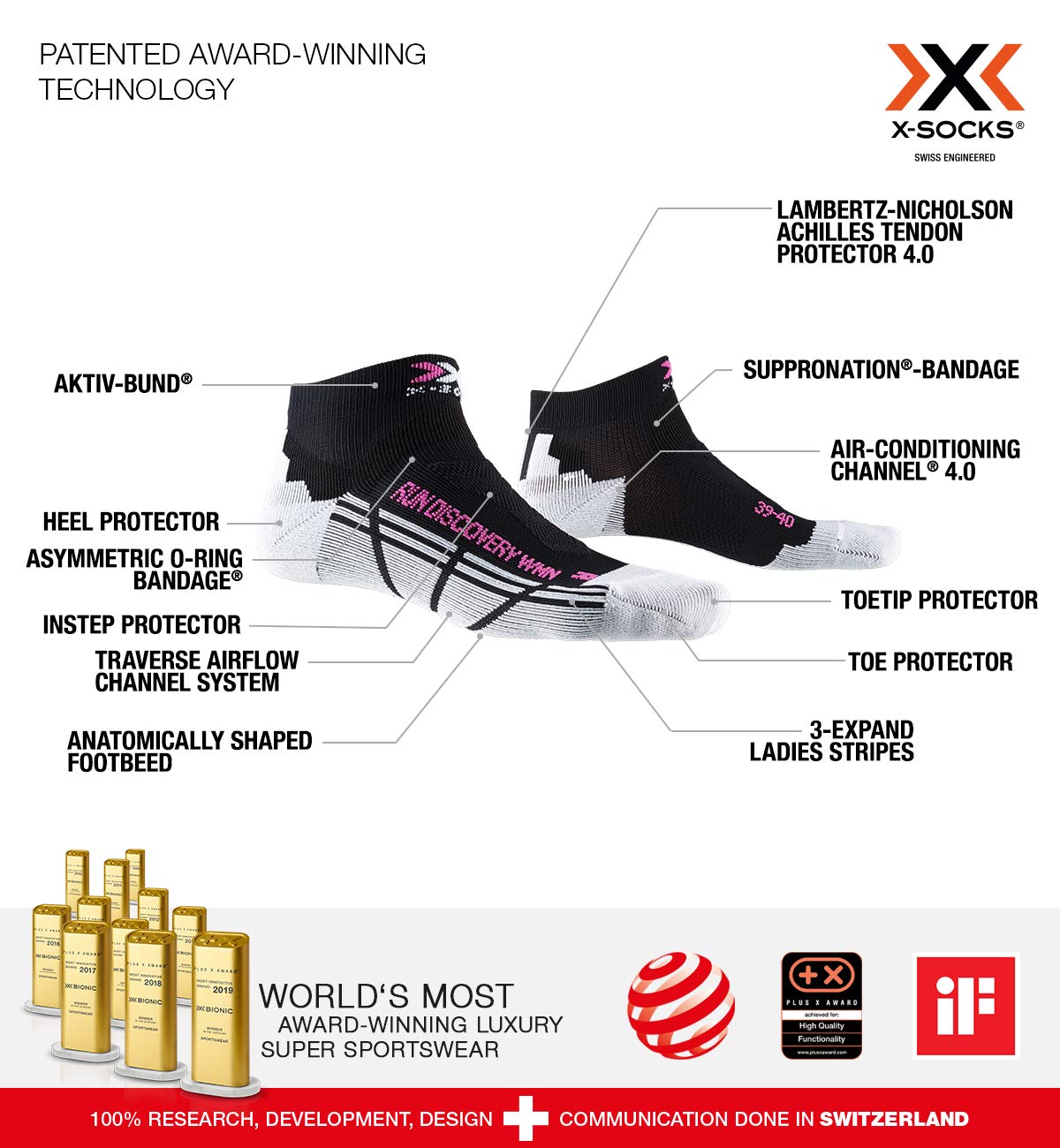 X-Socks Run Discovery P043 Calze Running 39-40 rosa