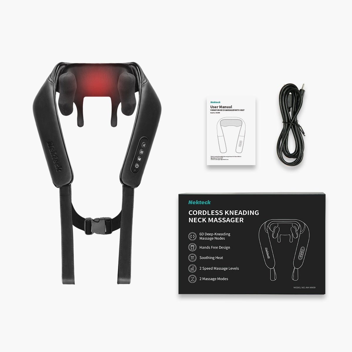 Nekteck Neck & Back Massager Cordless 6D Shiatsu Collo Schiena