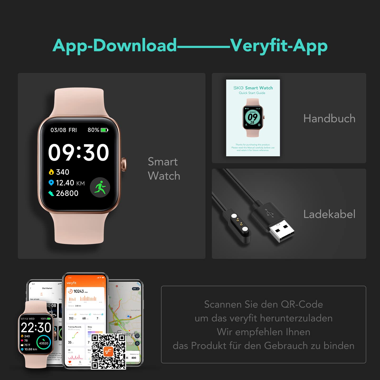 SKG V7 smartwatch orologio fitness nero 1,7"