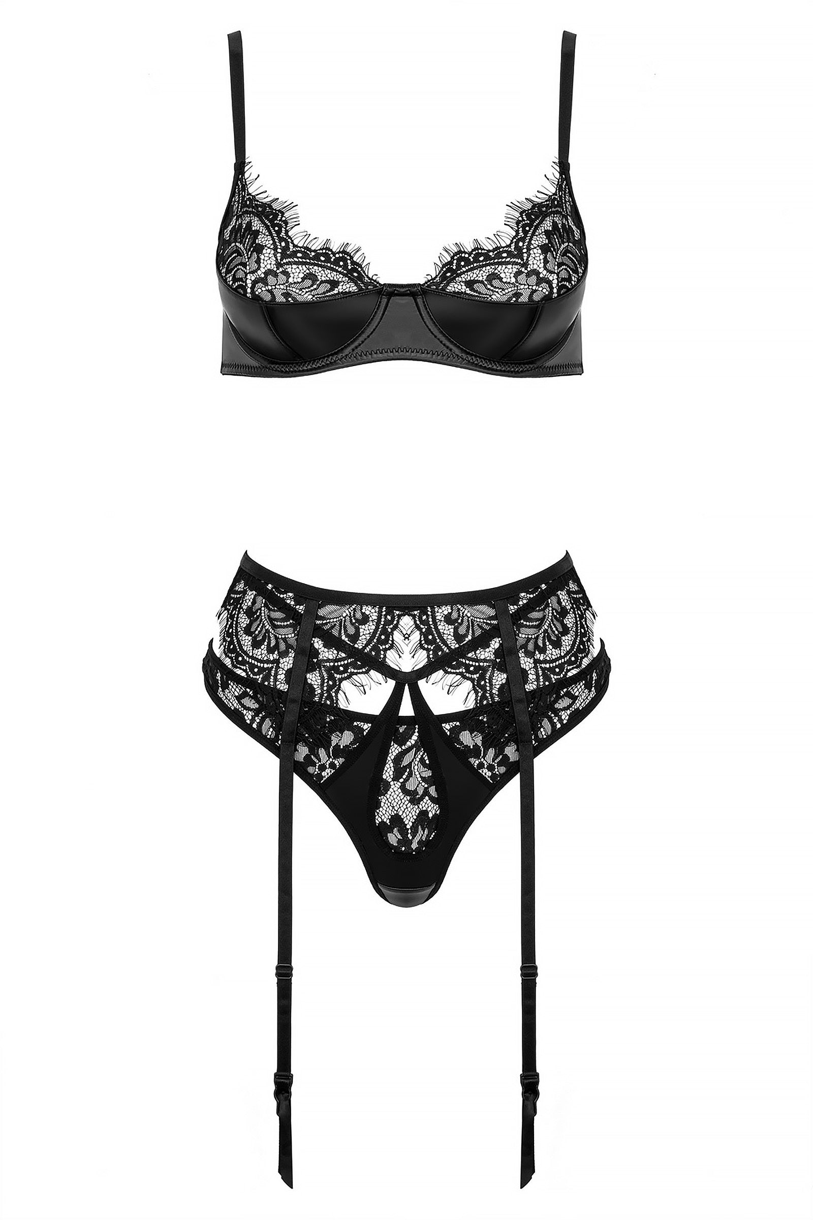 Kotek 3-teilige Sets completino wetlook pizzo nero S/M