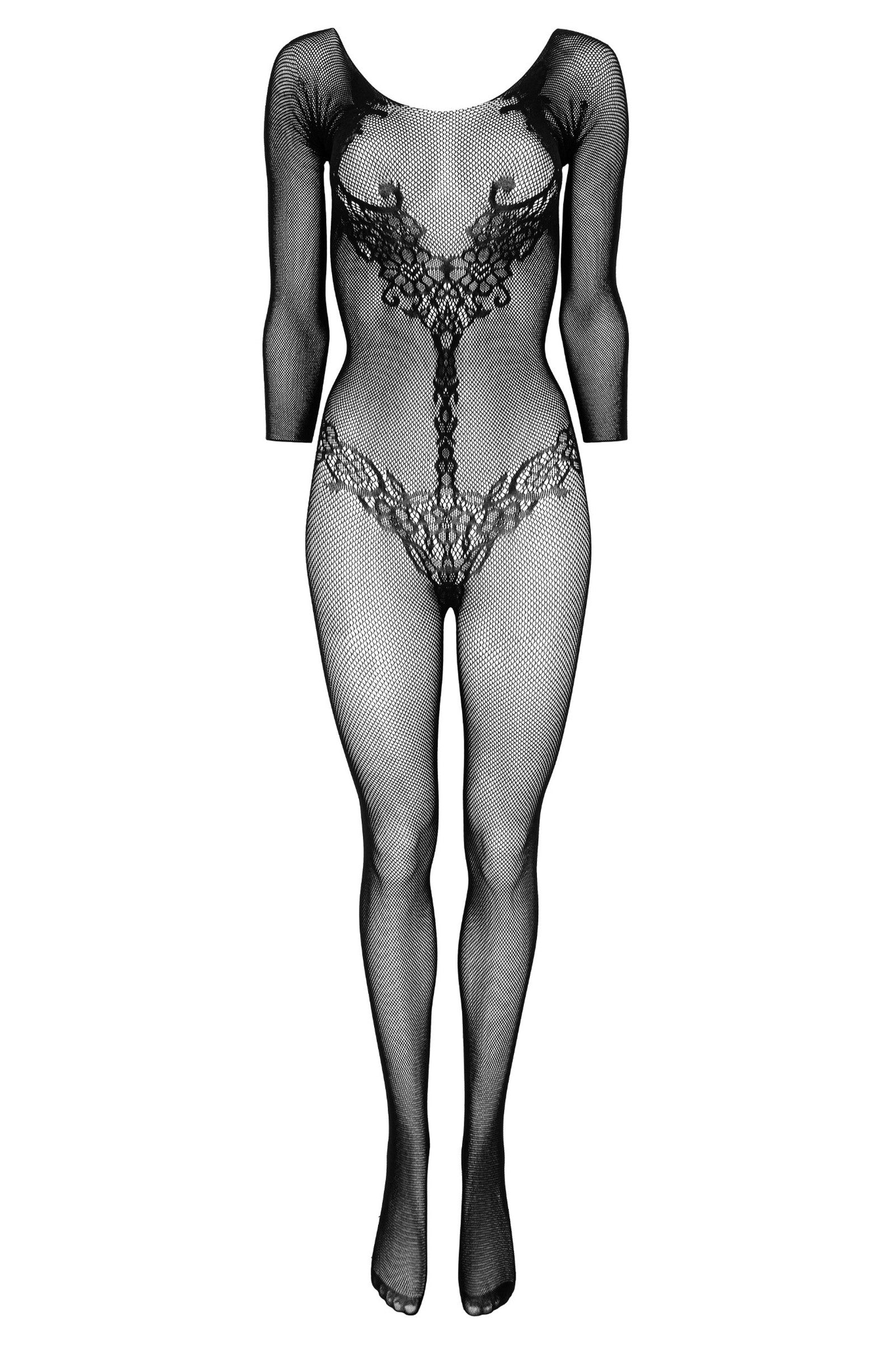 Kotek Bodystocking nero pizzo maniche lunghe aperto