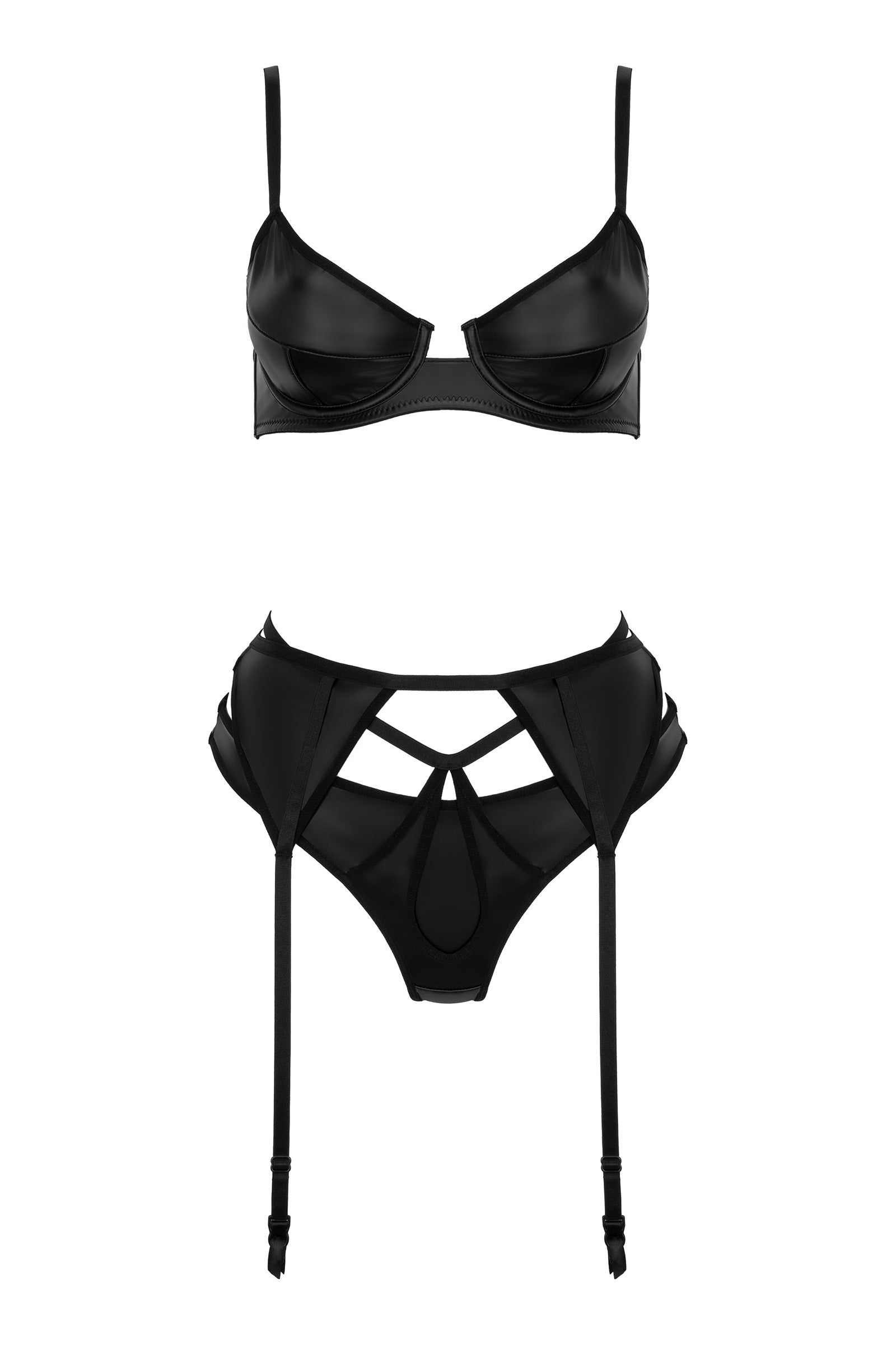 Kotek Set 3 Pezzi Wetlook Nero S/M con Reggiseno