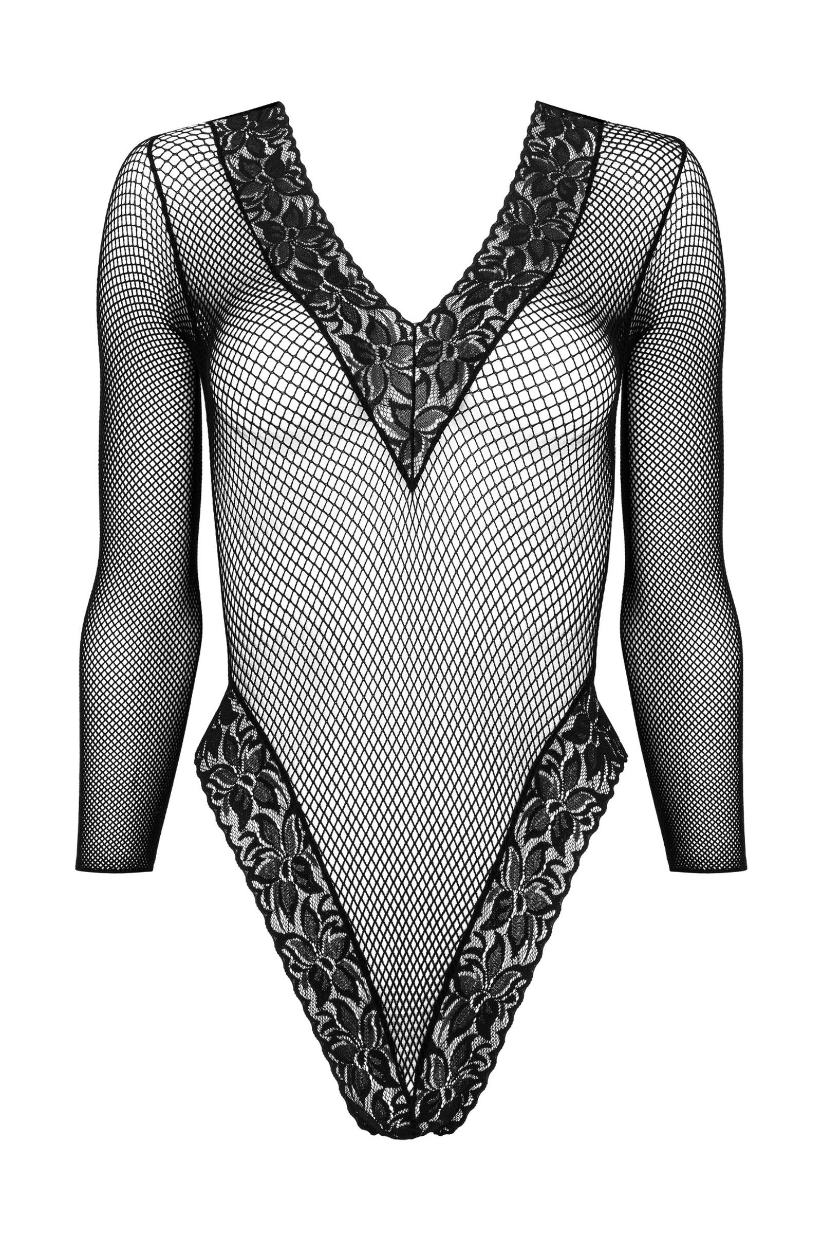 Kotek Bodys body rete nero pizzo floreale maniche lunghe