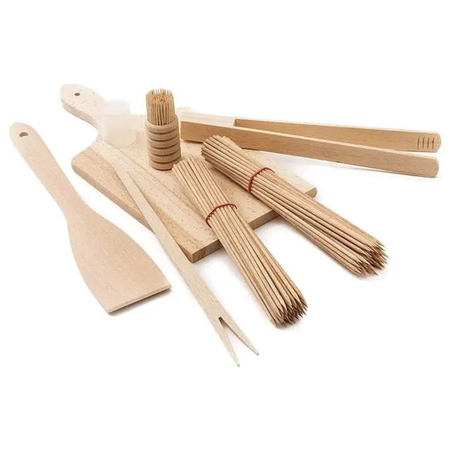 Tuuli Set Utensili Barbecue Faggio con Tagliere 5 Pezzi Griglia