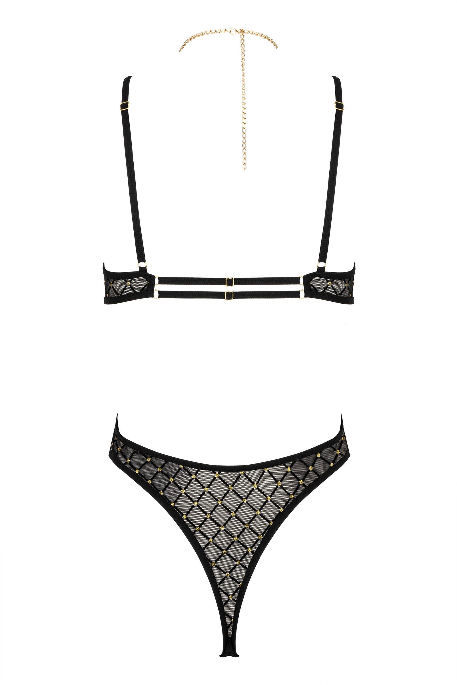 Kotek Bodys BD101 body tulle nero-oro con catena S/M