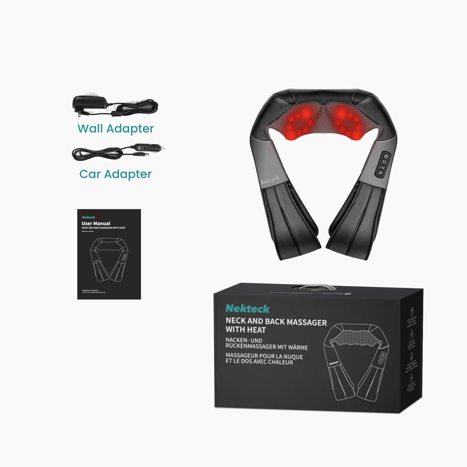 Nekteck Neck & Back Massager Shiatsu Collo Schiena Nero 16 Nodi