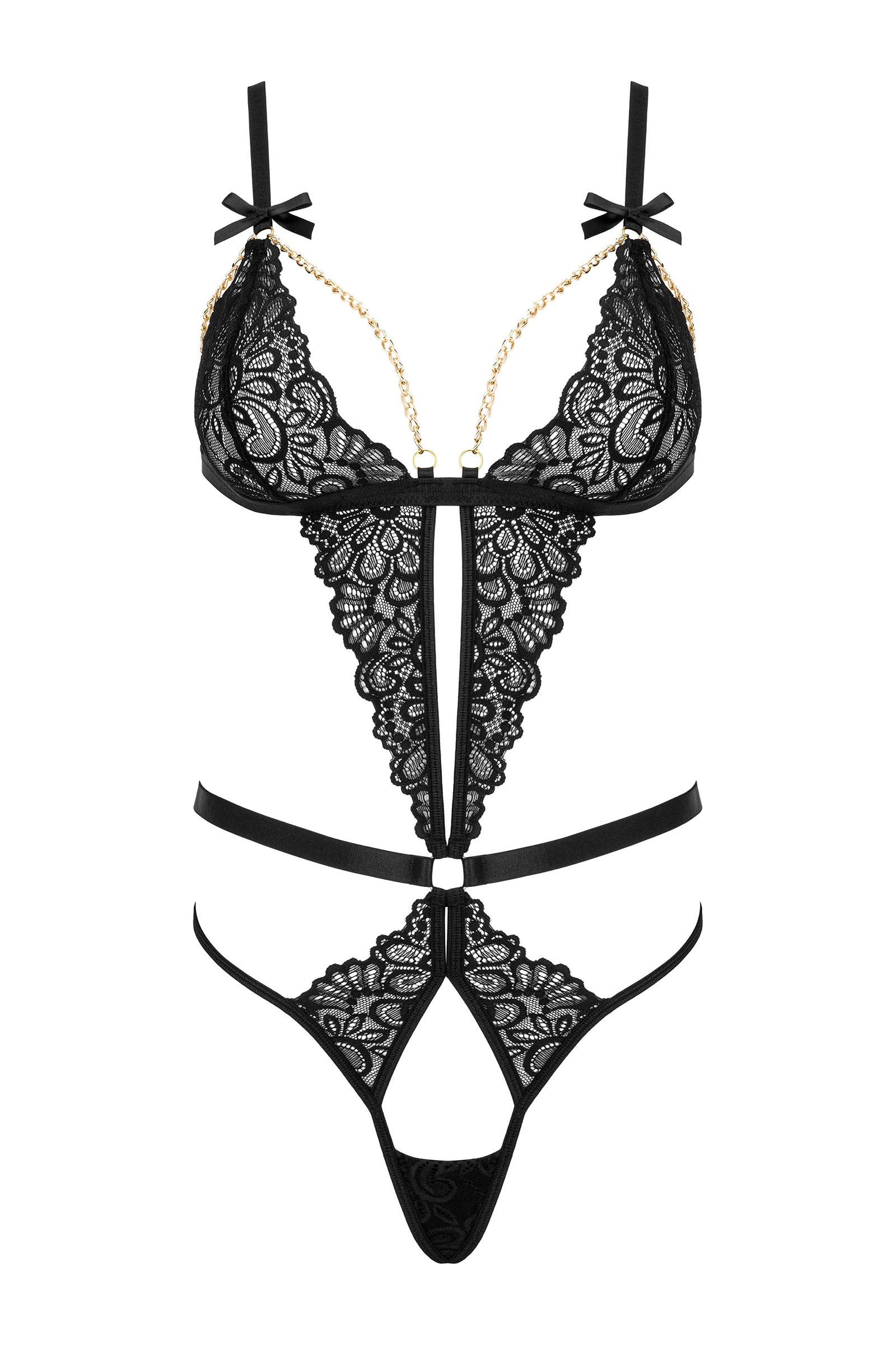 Kotek Bodys BD108 body pizzo nero S/M catene oro