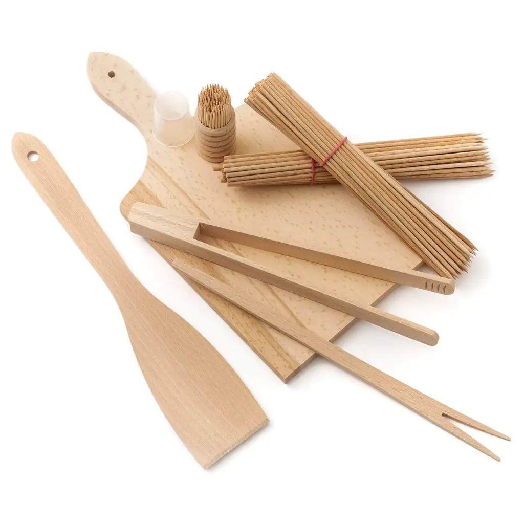 Tuuli Set Utensili Barbecue Faggio con Tagliere 5 Pezzi Griglia