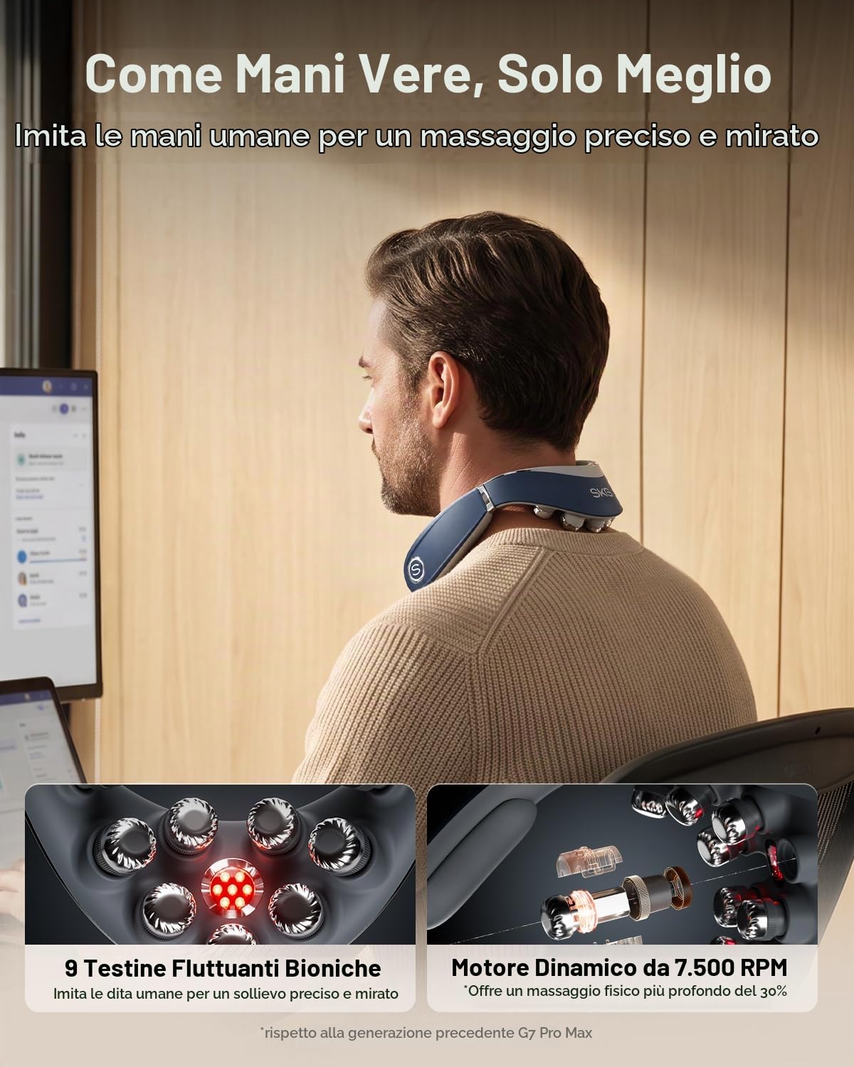 SKG G7 Pro Fold massaggiatore collo blu scuro 9 testine calore