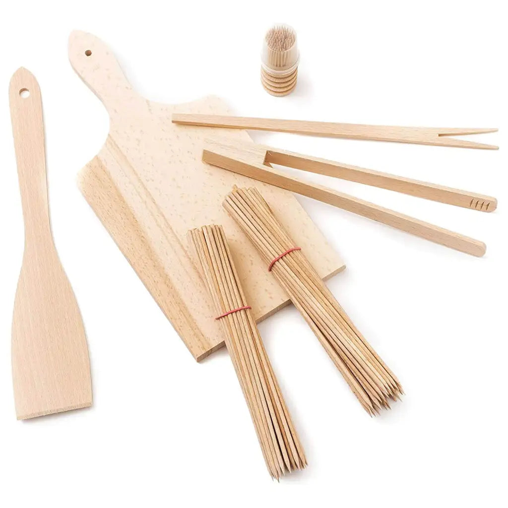 Tuuli Set Utensili Barbecue Faggio con Tagliere 5 Pezzi Griglia
