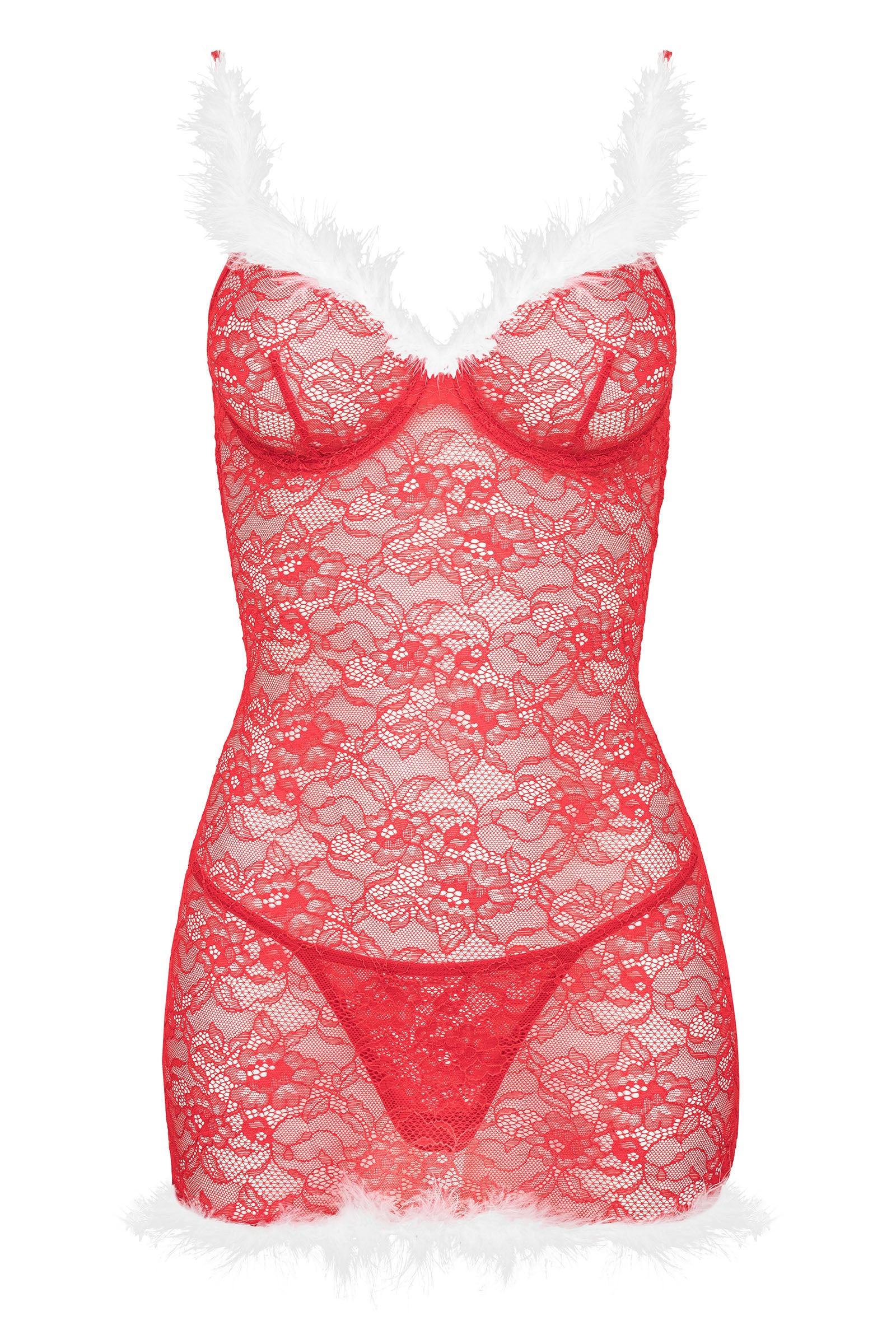 Kotek Babydolls babydoll rosso pizzo piume con tanga S/M