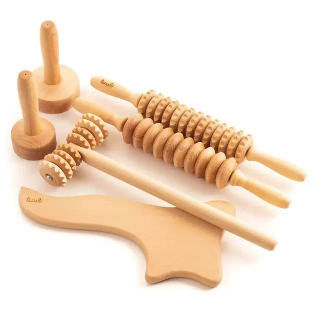 Tuuli Set Maderoterapia Faggio 6 Pezzi Rulli Coppette Legno