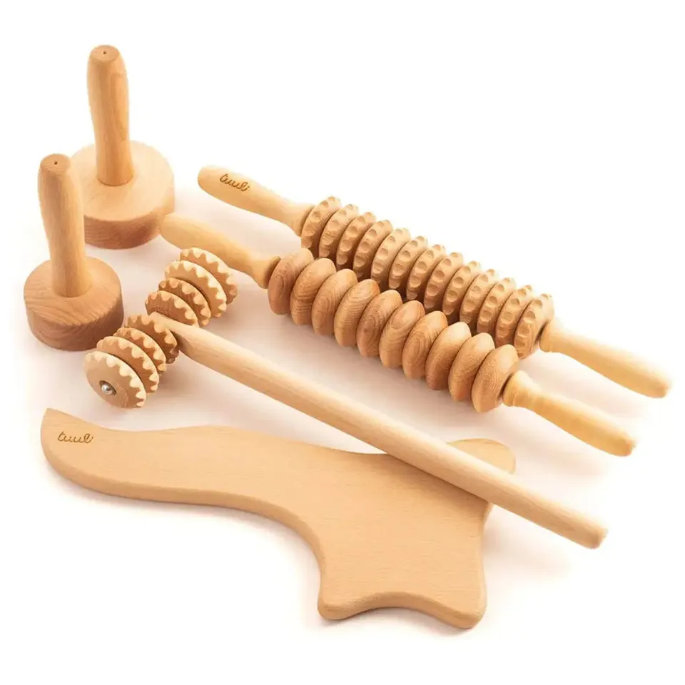 Tuuli Set Maderoterapia Faggio 6 Pezzi Rulli Coppette Legno