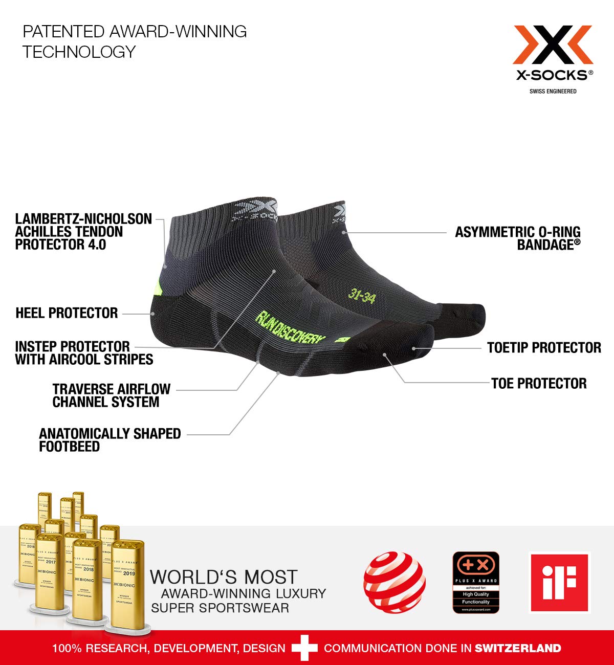 Bionic X-Socks Run Discovery calze corsa bambino 27-30 bianche