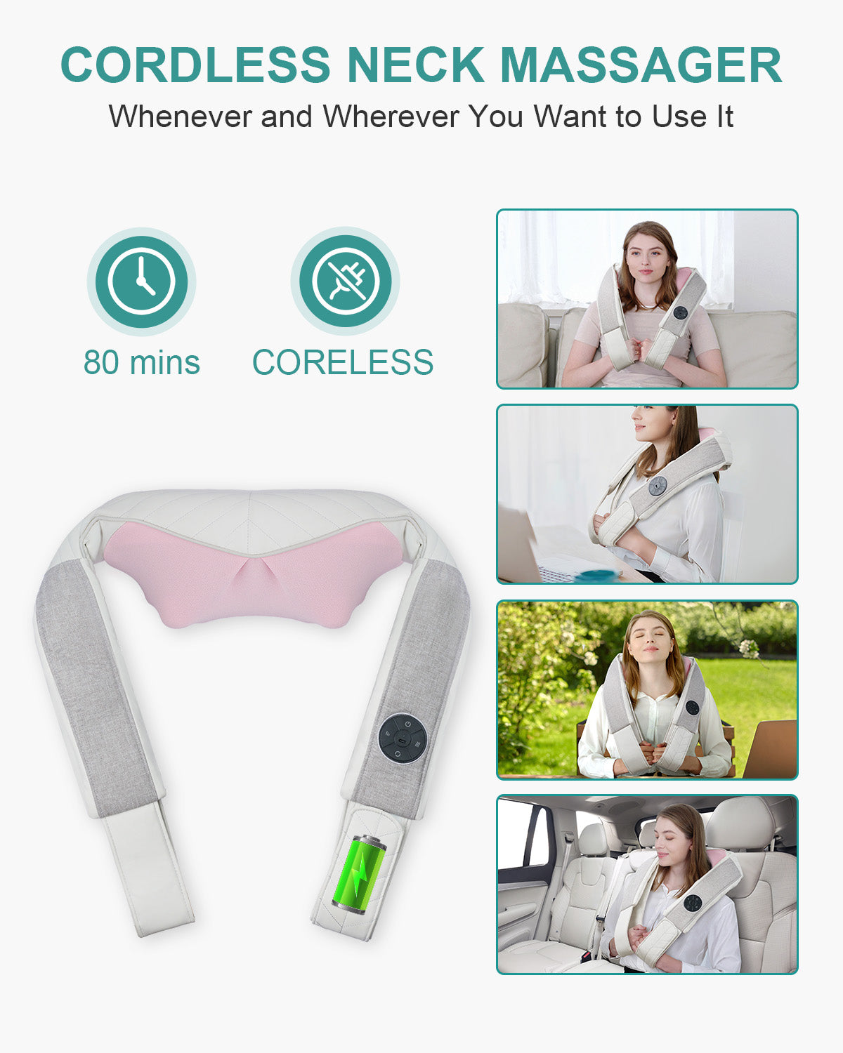 Nekteck Neck Back Massager Collo Schiena Grigio Senza Fili
