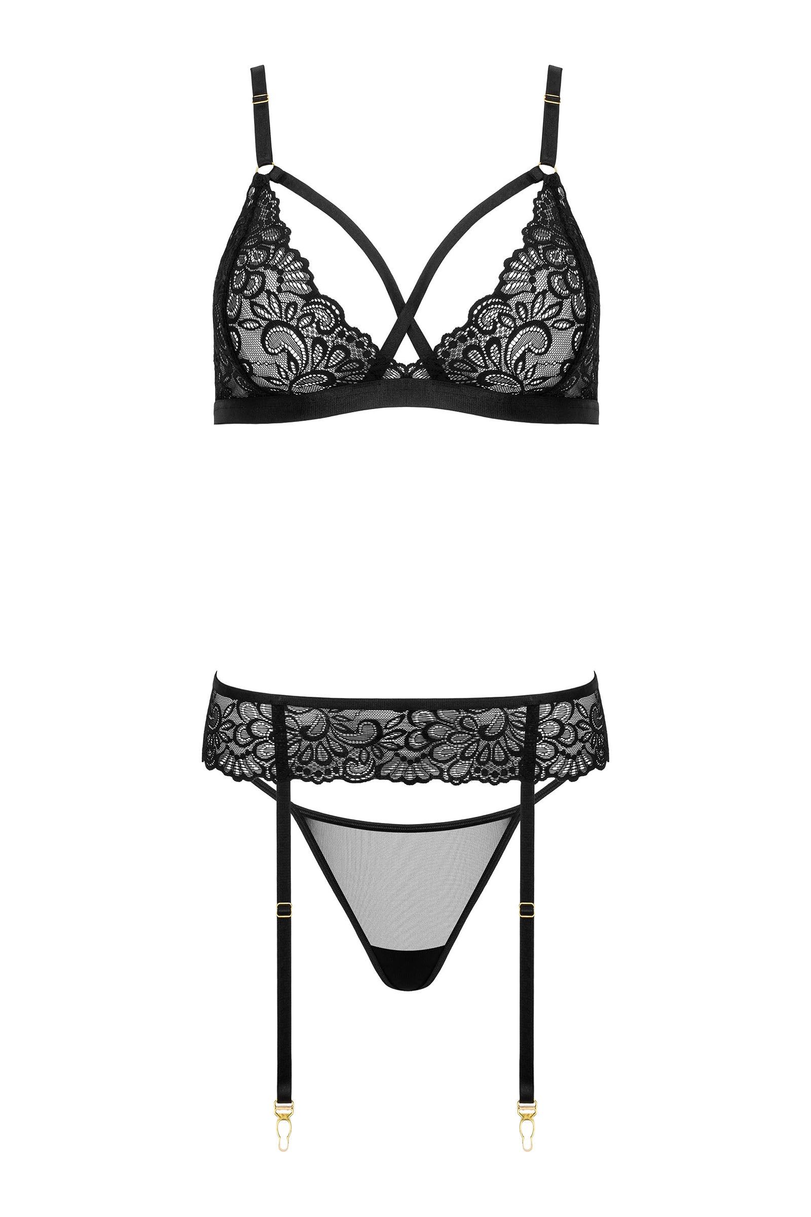 Kotek 3-teilige Sets THP108 set pizzo nero con reggicalze S/M
