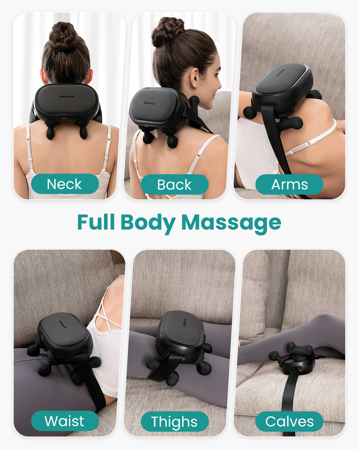 Nekteck Neck & Back Massager cuscino massaggiante shiatsu 6D con calore