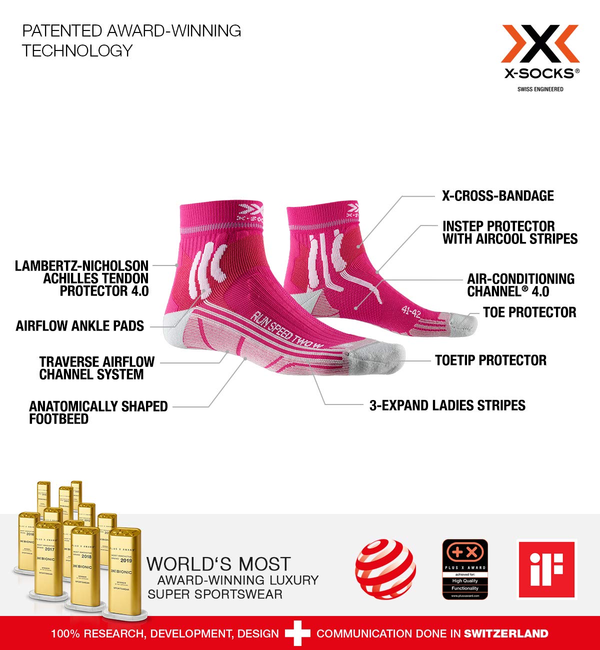 X-SOCKS Run Speed Two calzini corsa donna 39-40 rosa