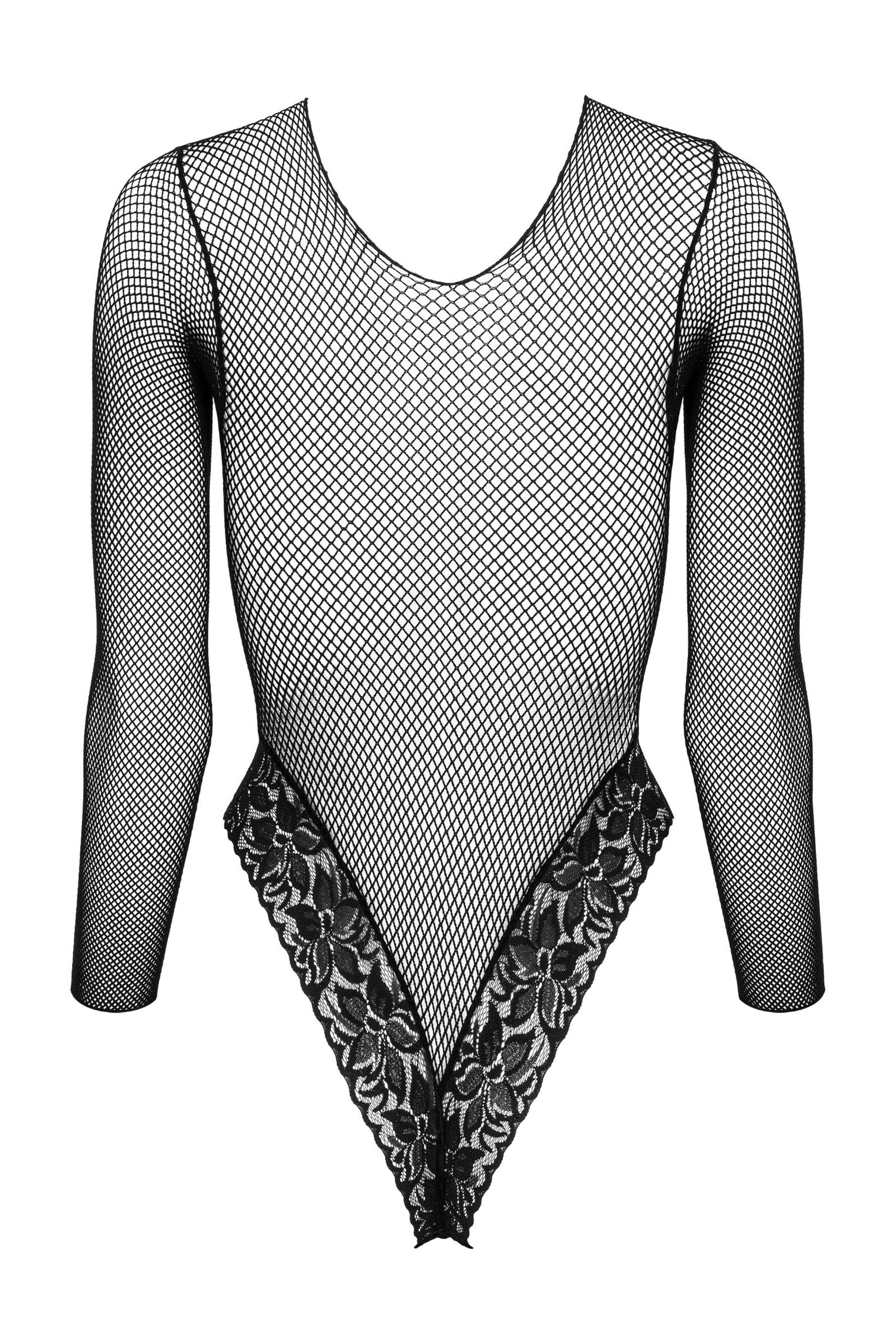 Kotek Bodys body rete nero pizzo floreale maniche lunghe