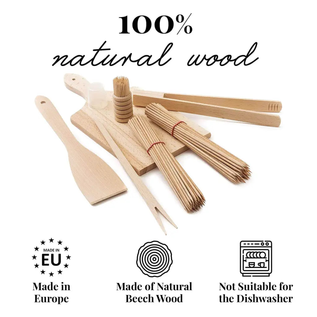 Tuuli Set Utensili Barbecue Faggio con Tagliere 5 Pezzi Griglia