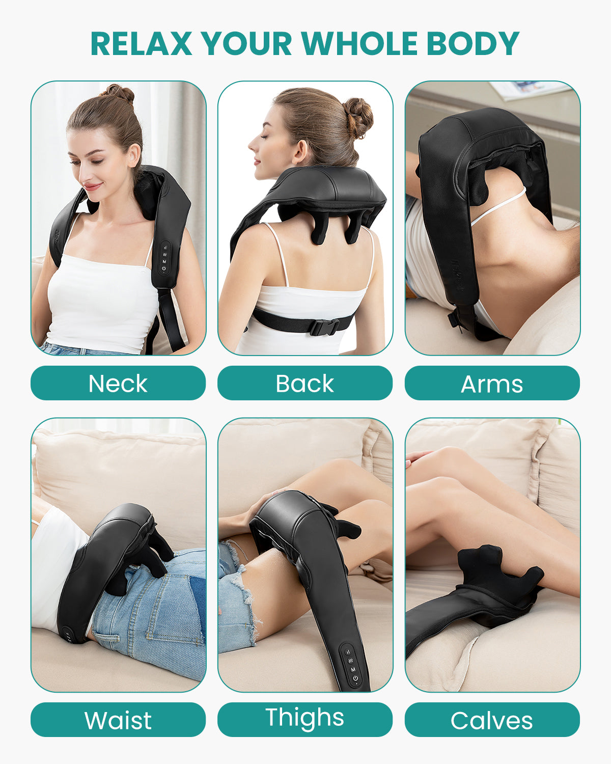 Nekteck Neck & Back Massager Cordless 6D Shiatsu Collo Schiena