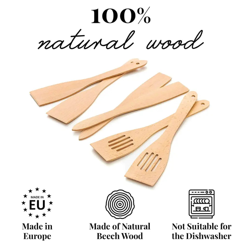 Tuuli Utensili da cucina in legno Set 6 spatole 30 cm faggio