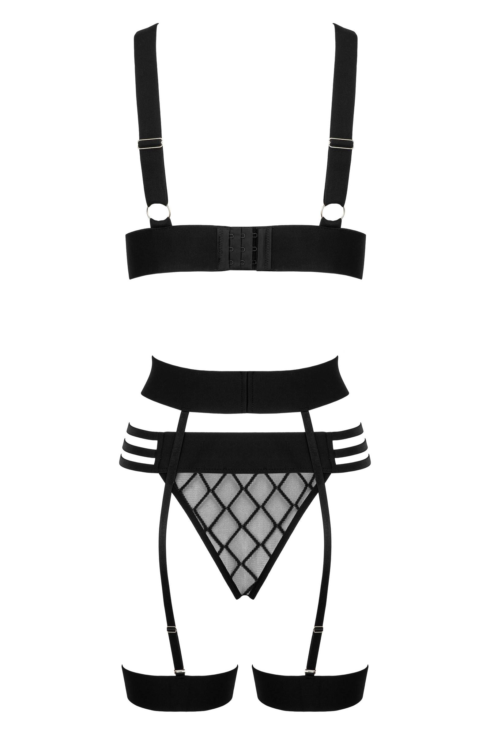 Kotek THP105 Set Intimo Rete Nero 3 Pezzi S/M Rombi