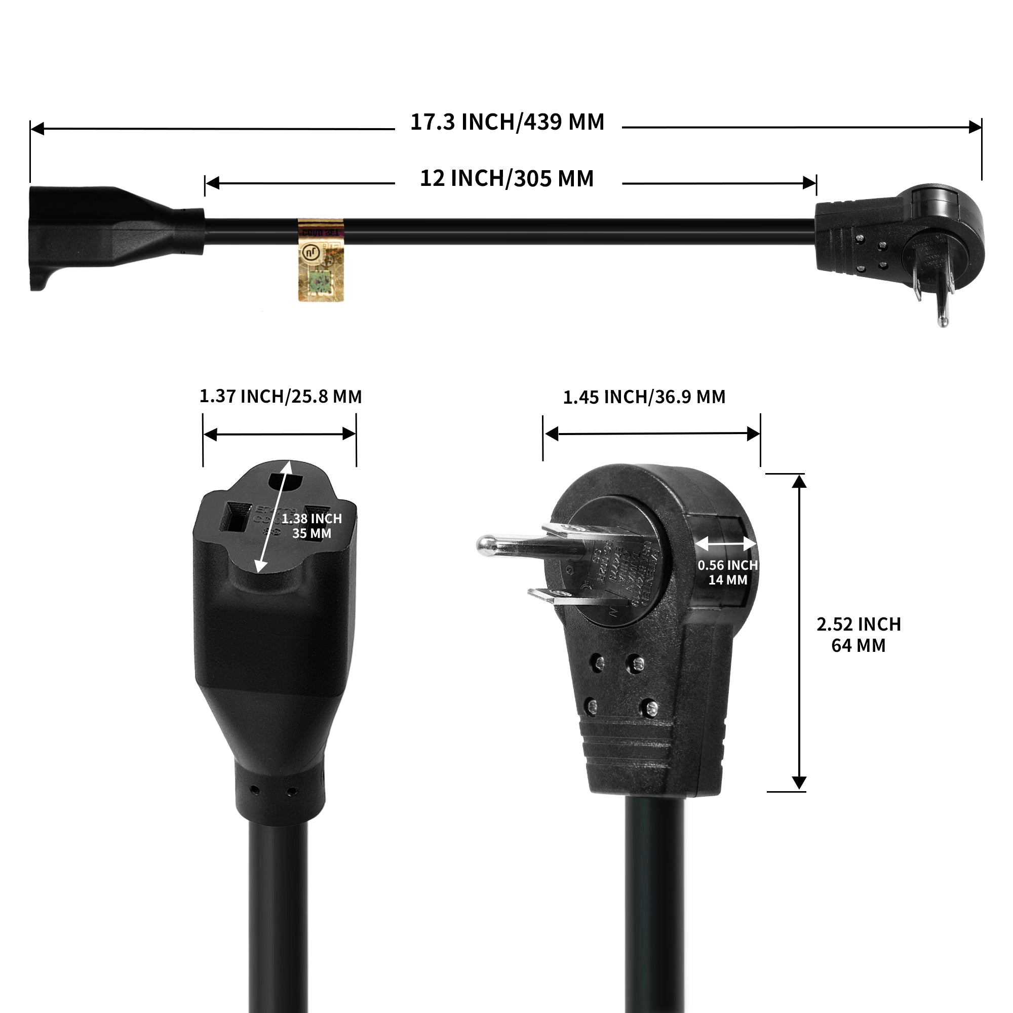 Nekteck Accessories Prolunga Spina Piatta Girevole 360° da 3 Pezzi