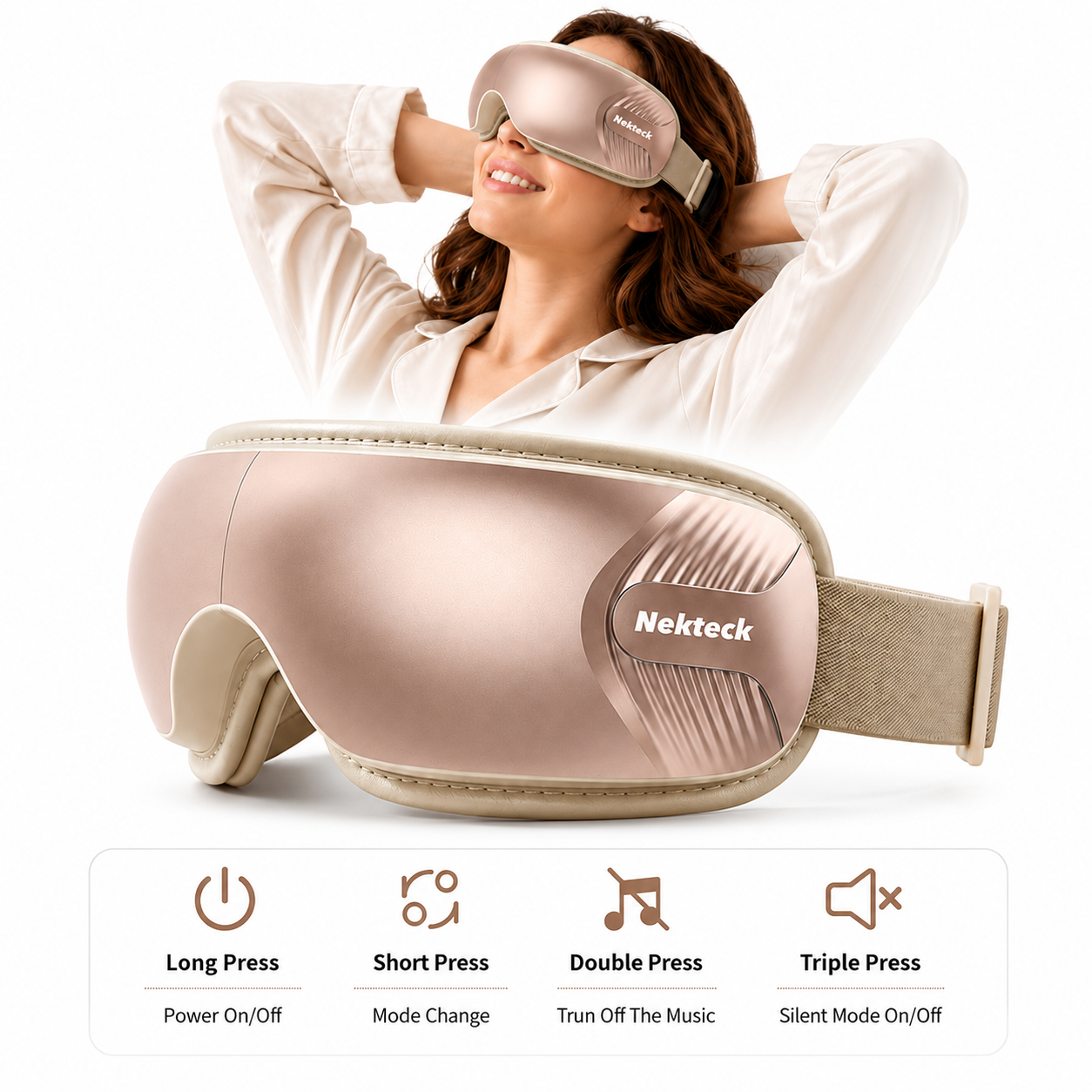 Nekteck Eye Massager maschera occhi bluetooth con calore