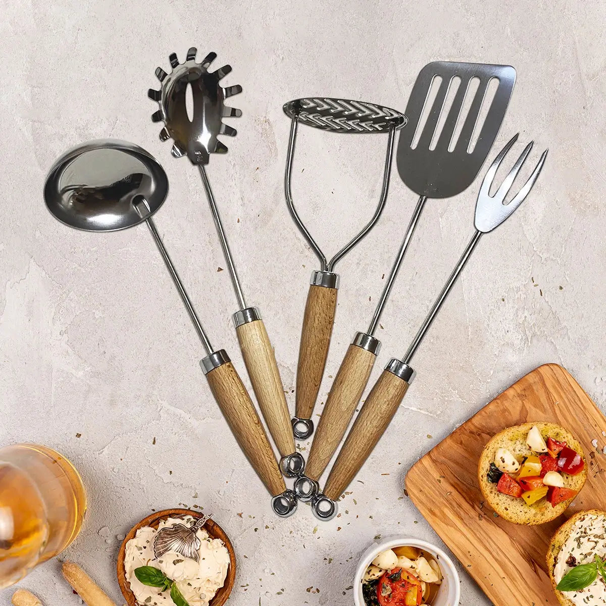 Tuuli Utensili da cucina Set Acciaio Faggio 5 Pezzi Europa