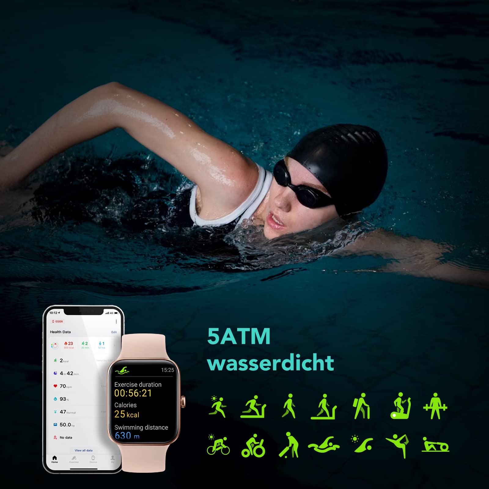 SKG V7 smartwatch orologio fitness nero 1,7"