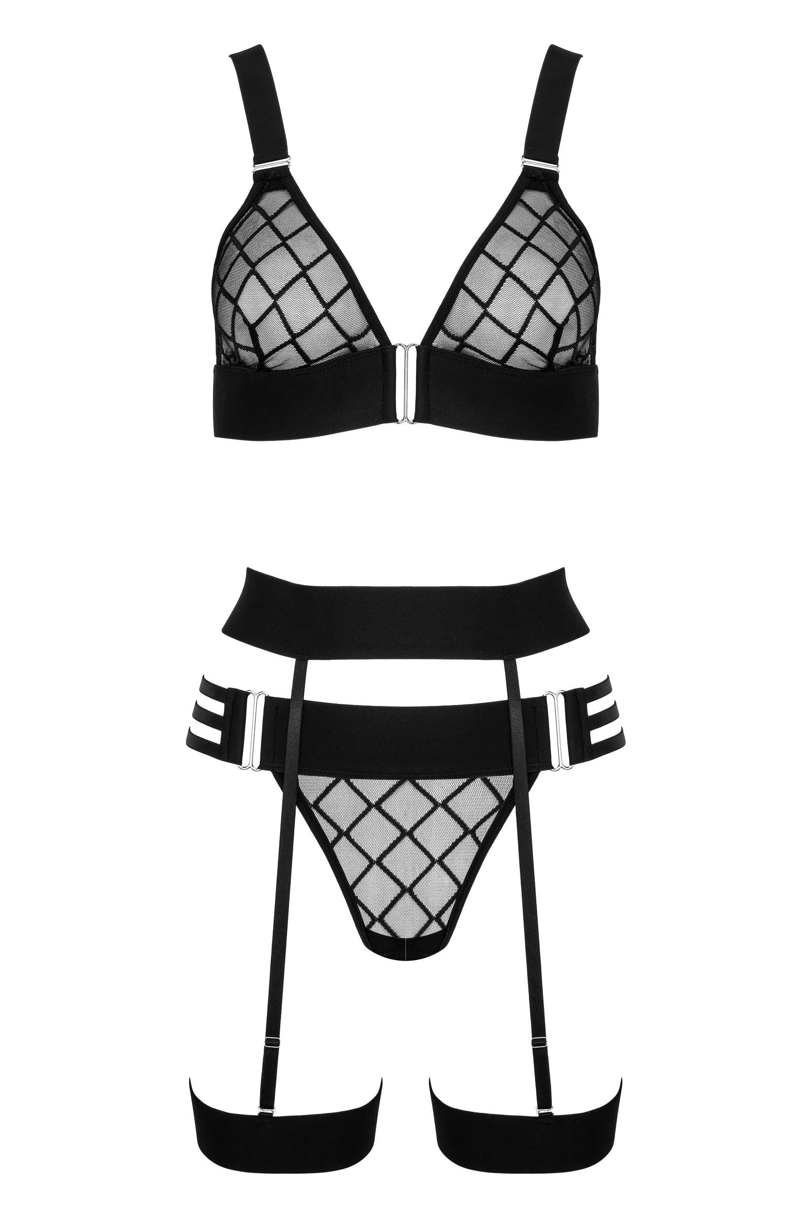 Kotek THP105 Set Intimo Rete Nero 3 Pezzi S/M Rombi