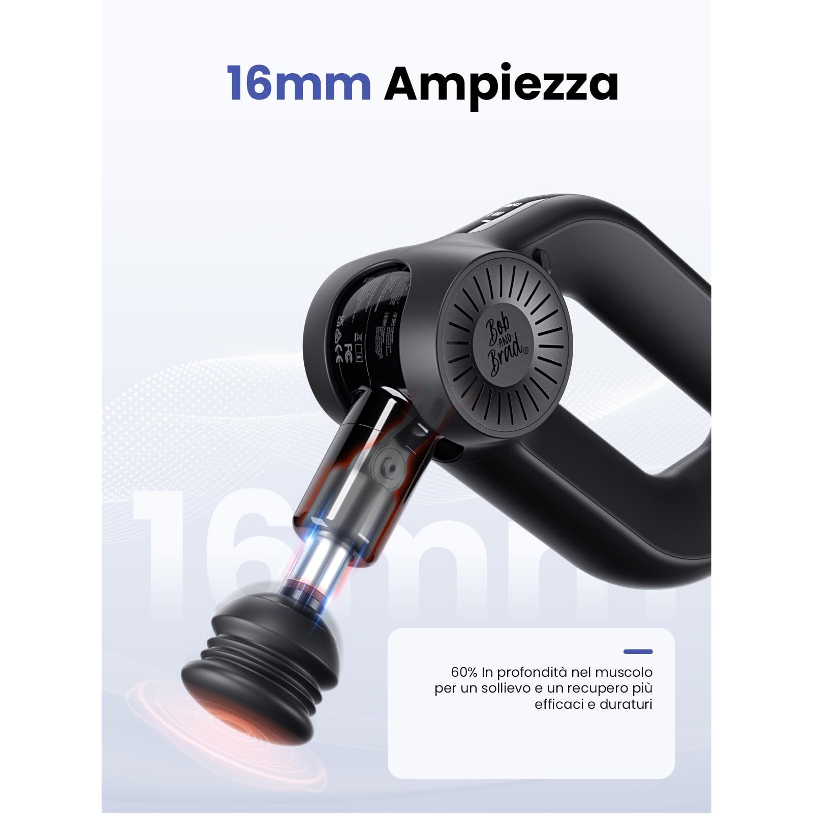 Bob and Brad D6 Pro pistola massaggio nero classico 16mm