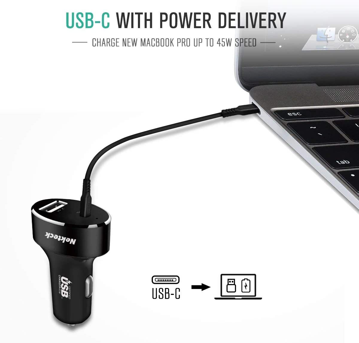 Nekteck Accessories caricatore auto USB-C 45W doppia porta