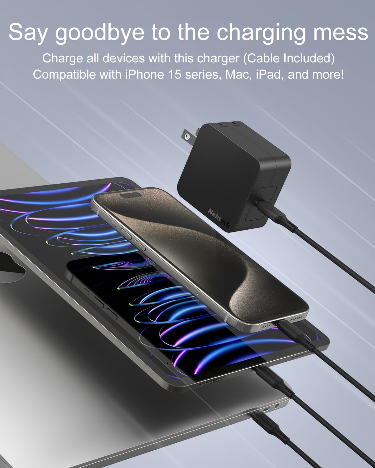 Nekteck 60W USB C Caricabatterie GaN con Cavo 2m