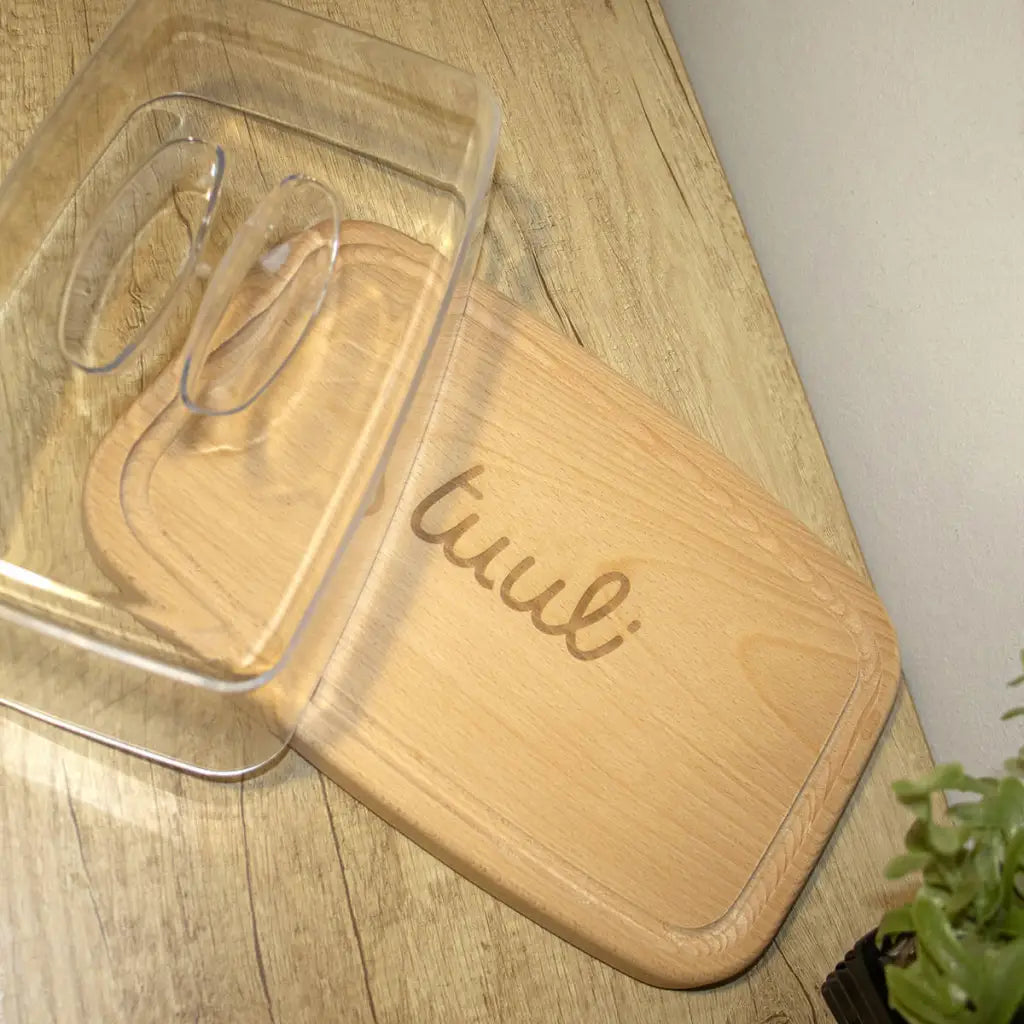 Tuuli Taglieri in legno Tagliere Faggio con Coperchio Inciso 28x18 cm