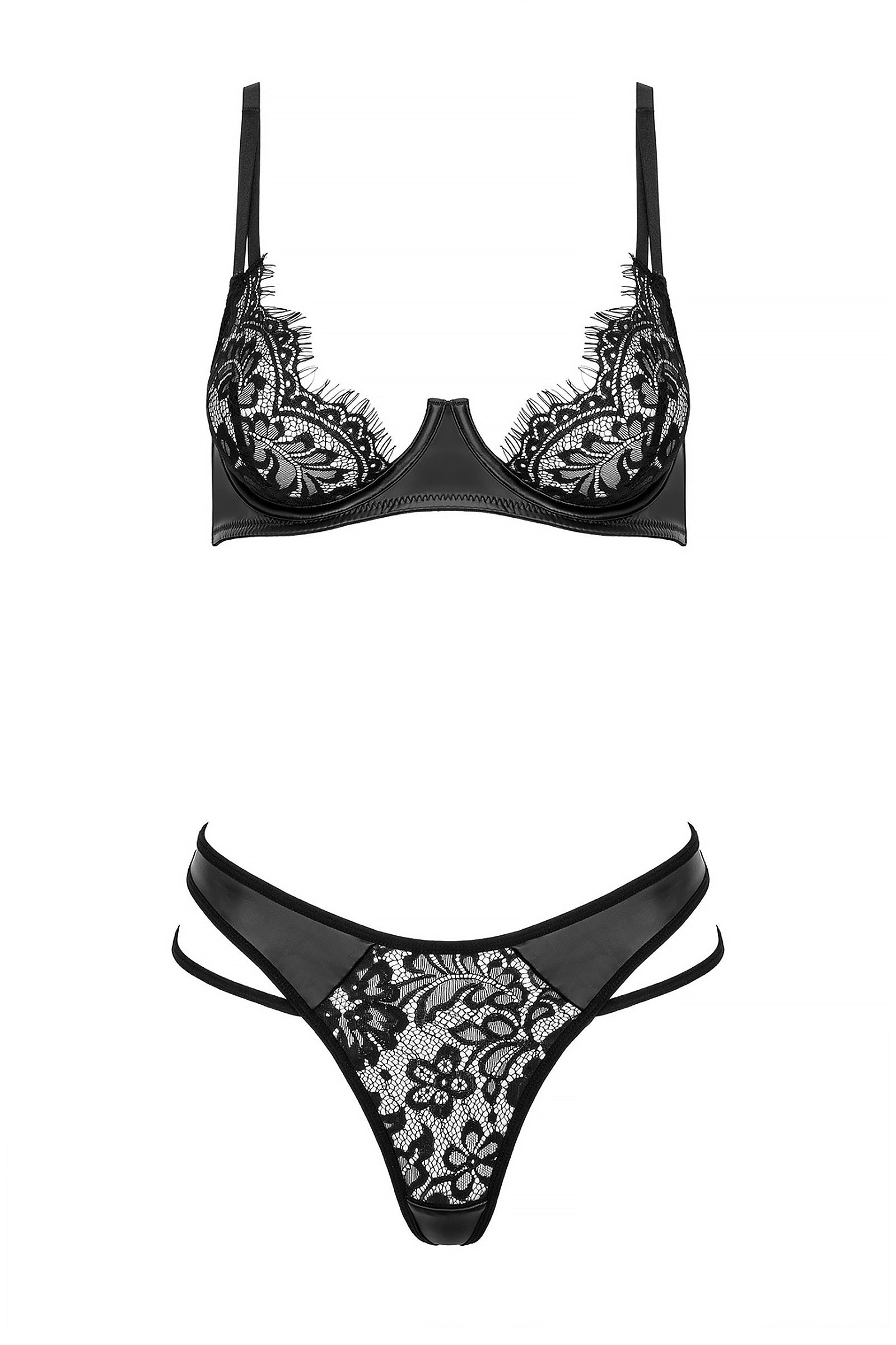 Kotek Set Intimo Nero 2 Pezzi S/M Pizzo Wetlook