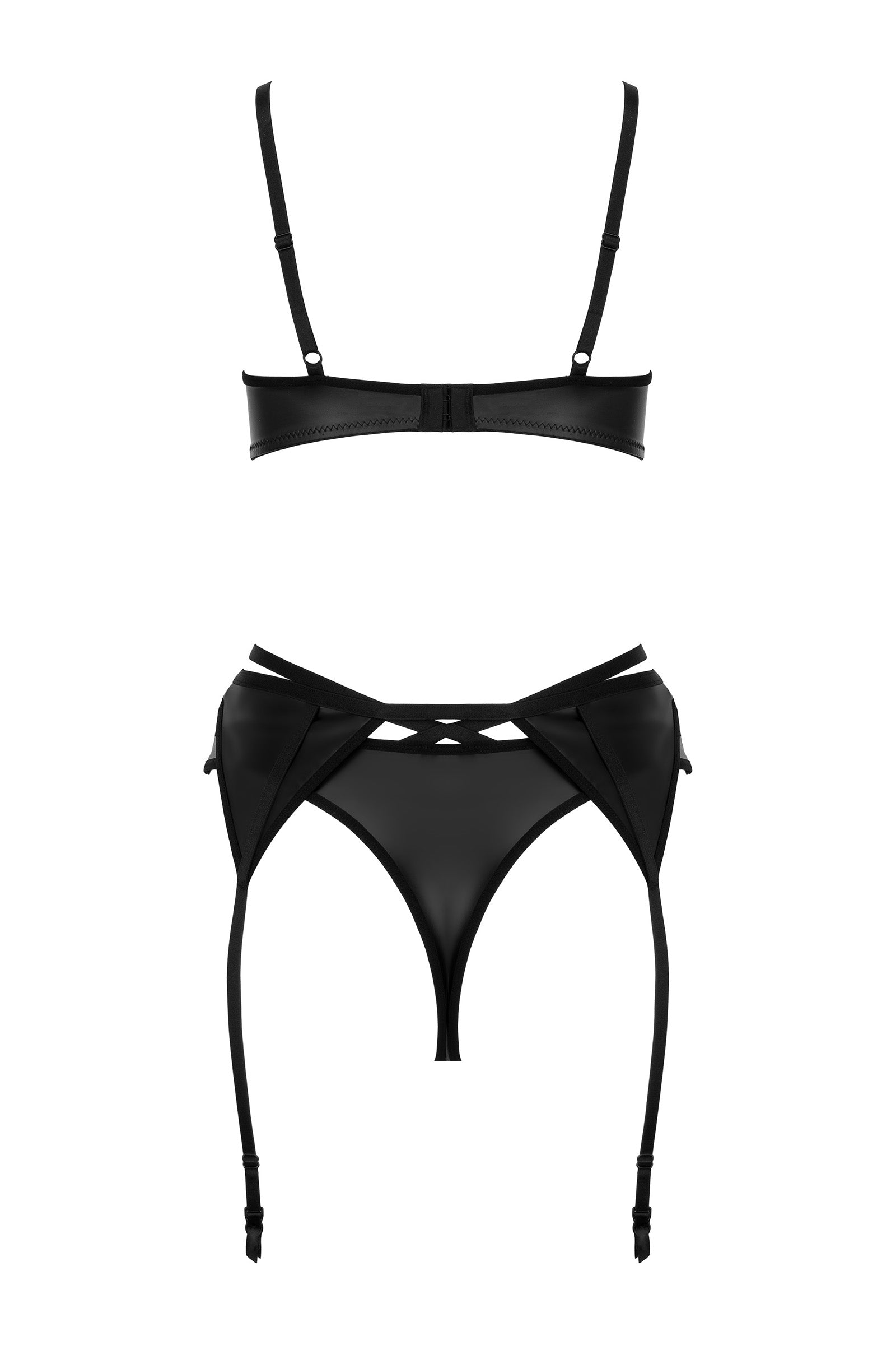 Kotek Set 3 Pezzi Wetlook Nero S/M con Reggiseno