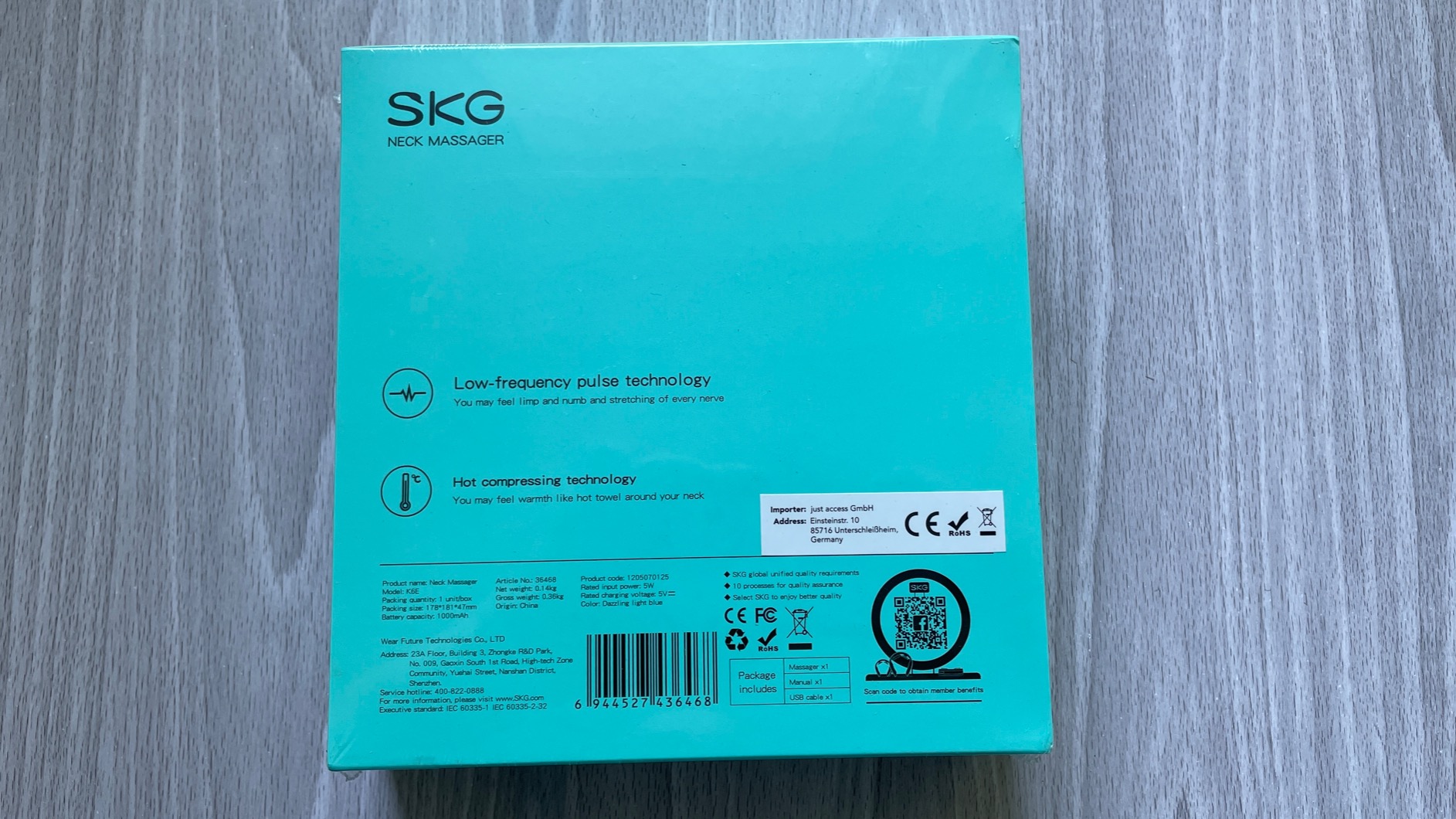 SKG K6E Massaggiatore collo impulsi con calore 43°C Blu