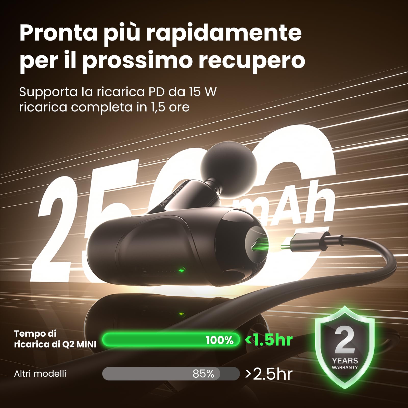 Bob and Brad Q2 Mini pistola massaggio Nero Classico 5 testine
