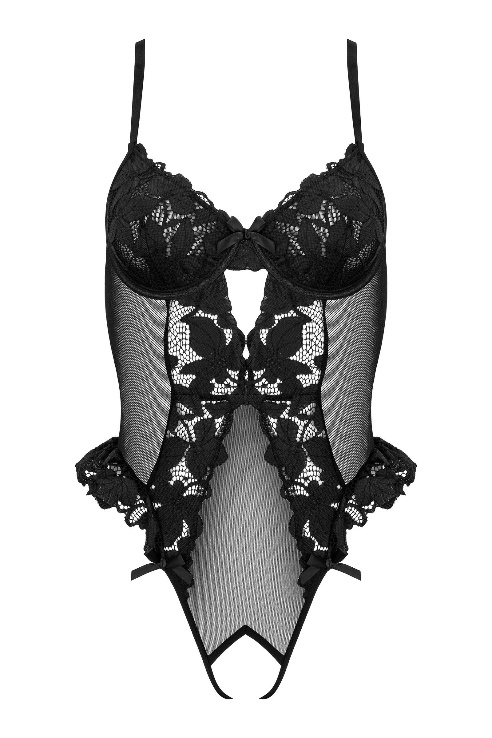 Kotek Body nero pizzo con ferretto e volants S/M L/XL
